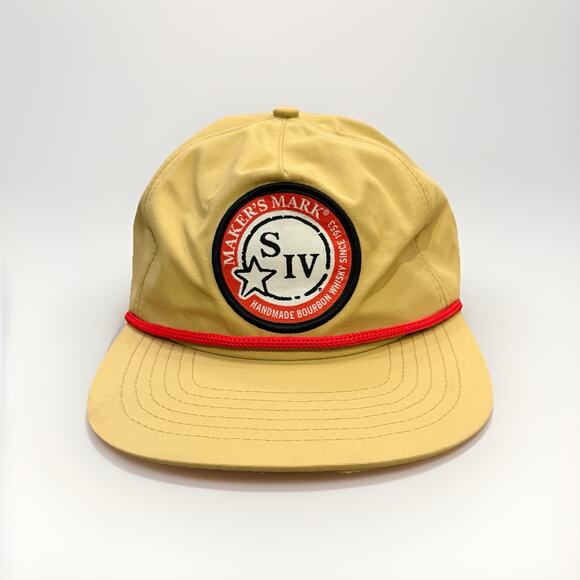 Maker’s Mark Bourbon Whiskey Logo Patch Red Rope Tan Snapback Trucker Hat Cap - Picture 1 of 8